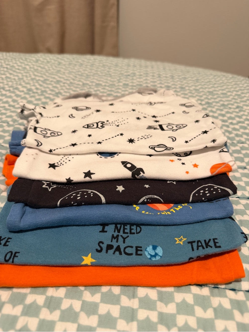 Space Print Baby Bodysuit Stack - White, Navy, Blue & Orange